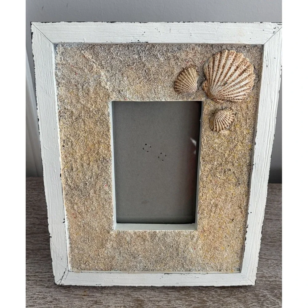Seashell Picture Frame Beach Shell Nautical White Distressed Decor for 4x6 Photo